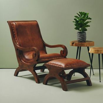 Inca Chair Brown Leather with Footstool