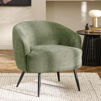 Dahlia Accent Chair Curved Back Olive Green and Black Linen Fabric and Metal