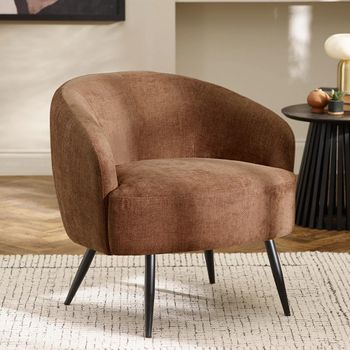 Dahlia Accent Chair Curved Back Rust Brown and Black Linen Fabric and Metal
