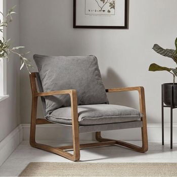 Charles Accent Grey Fabric and Wood Armchair