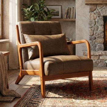 Juniper Accent Brown Faux Leather and Wood Armchair