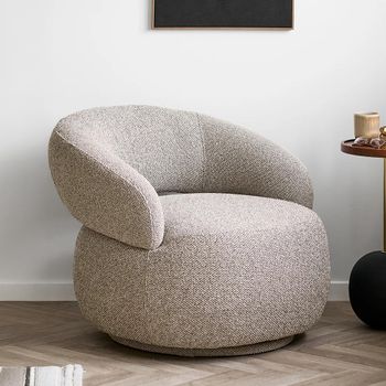 Sion Swivel Beige Fabric Curved Back Lounge Armchair