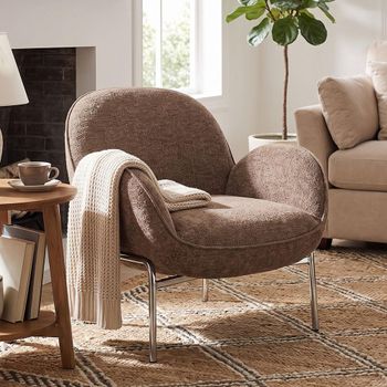 Zomba Brown and Chrome Fabric and Metal Lounge Armchair