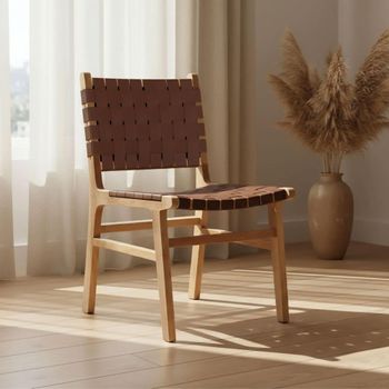 Favin Brown Woven Leather and Natural Chair