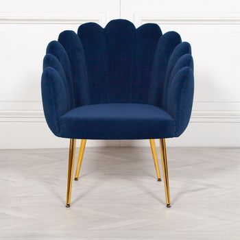 Arriba Occasional Chair Scalloped Blue Velvet
