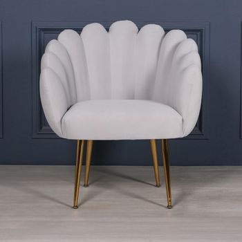 Arriba Occasional Chair Scalloped Light Grey Velvet