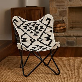 Cefena Butterfly Chair Black and White Patterned Fabric