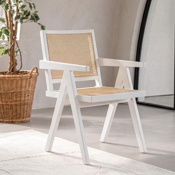 Clearance - Jeanne Armchair White Wooden Frame Natural Cane Back