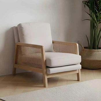 Ida Cream Fabric and Rattan Armchair