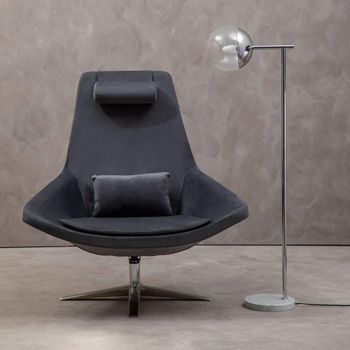 Kalo Chair Curved Grey Velvet Fabric
