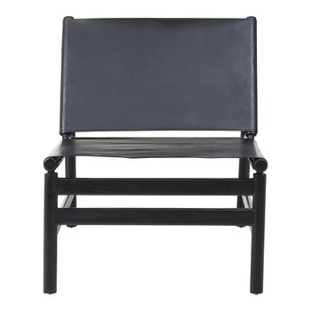 Kendari Chair Backrest Black Leather with Teak Wood