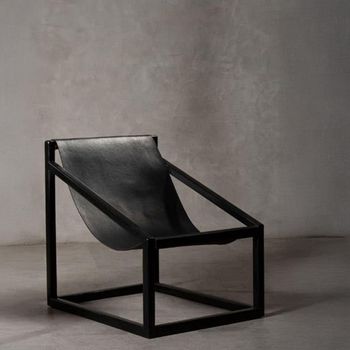 Kendari Chair Black Leather with Teak Wood Cubic Frame