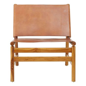 Kendari Chair Backrest Brown Leather with Teak Wood