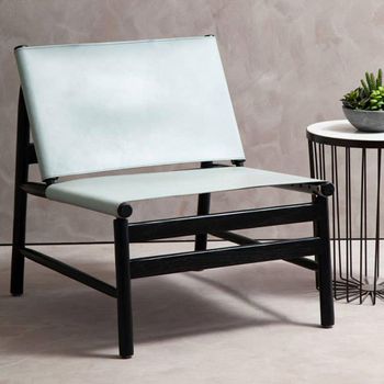 Kendari Chair Backrest Grey Leather with Teak Wood