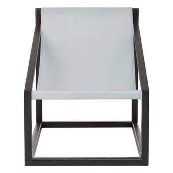 Kendari Chair Grey Leather with Teak Wood Cubic Frame
