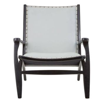 Kendari Grey Leather with Teak Wood Lounge Chair