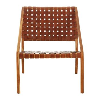 Kendari Chair Tan Woven Leather with Teak Wood