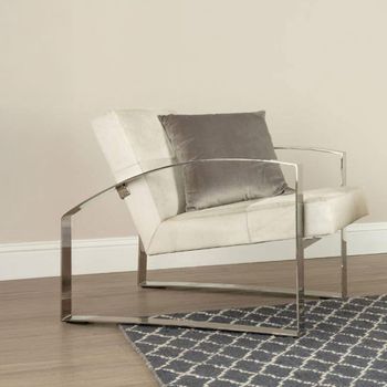 Kensington Townhouse Beige Leather with Silver Metal Lounge Chair