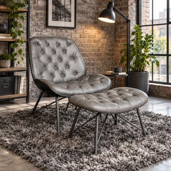 Lazy Chair with Dark Grey Faux Leather Footstool