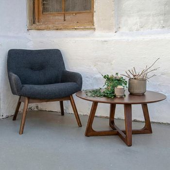 London Dark Blue Fabric Lounge Chair with Walnut Legs