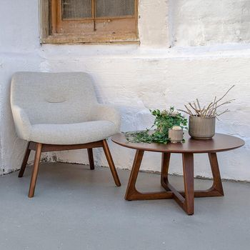 London Sand Fabric Lounge Chair with Walnut Legs