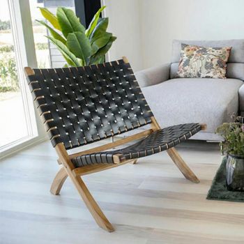 Perugia Black Leather Folding Chair