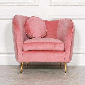Occasional Pink Velvet Armchair with Cushion