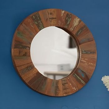 Coastal Reclaimed Wood Round Wall Mirror