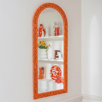 Mumbai Carved Orange Mango Wood Wall Mirror - 70cm x 160cm