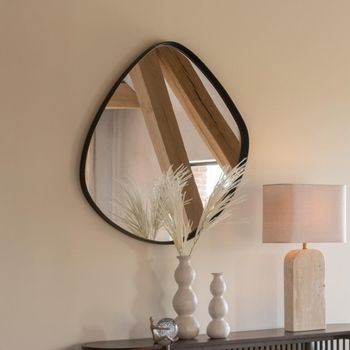 Dark Brown Wood Large Abstract Hanging Wall Mirror - 88cm x 79cm