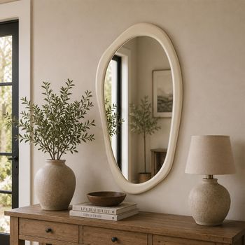 Moderna White Wood Abstract Wall Mirror - 120cm x 68cm