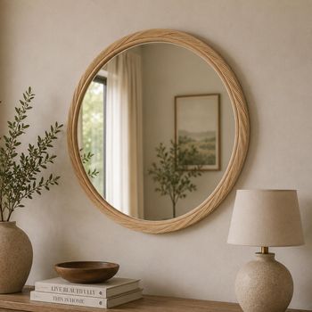 Natural Bamboo Wood Round Wall Mirror - 81cm x 3.5cm