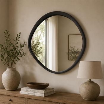 Black Glass and Metal Small Abstract Wall Mirror - 60.5cm x 58cm