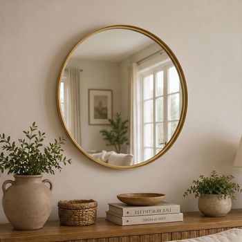 High Border Gold Glass and Metal Large Round Wall Mirror - 110cm x 4cm
