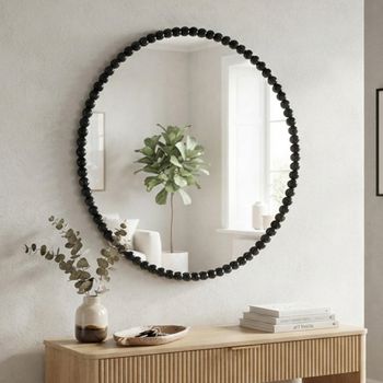 Laureen Black Metal Round Wall Mirror - 80cm x 80cm