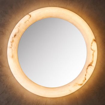 Oravelle White Resin and Metal Round Wall Mirror with Lighting - 60cm x 60cm