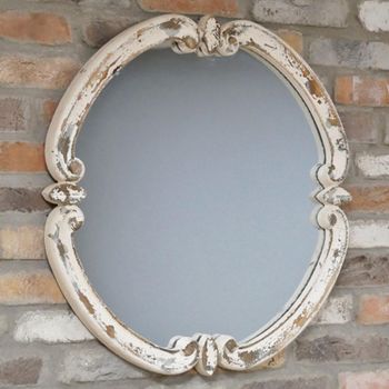 Vintage Distressed White Wood Round Wall Mirror - 68cm x 68cm