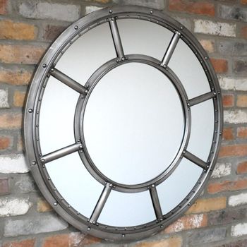 Window Grey Metal Round Mirror - 90cm x 90cm