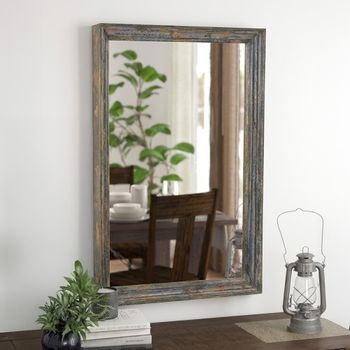 Distressed Weathered Grey Teak Wood Wall Mirror - 76cm x 122cm