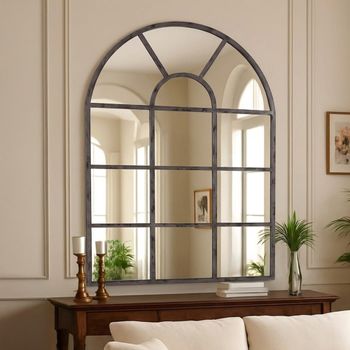 Roanne Window Grey Metal Arch Mirror - 102cm x 152cm