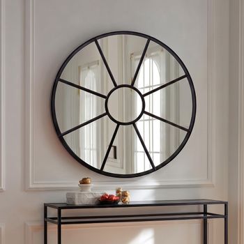 Black Metal Radial Sunburst Round Wall Mirror - 100cm x 100cm