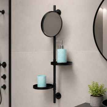Black Metal Wall Mirror with Shelves