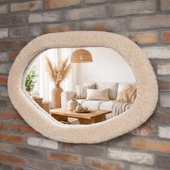 Cream Teddy Fabric Abstract Wall Mirror - 63cm x 92cm
