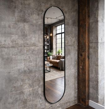 Black Metal Oval Wall Mirror - 50cm x 181cm