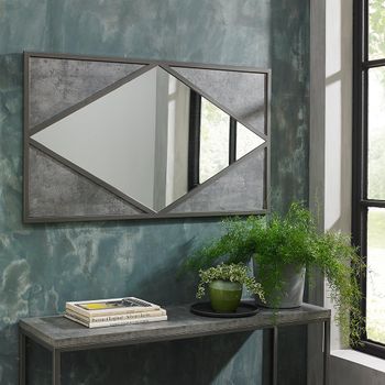 Renzo Zinc and Dark Grey Rectangular Wall Mirror