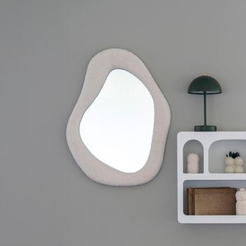 Bosa White Boucle Fabric Frame Abstract Wall Mirror - 46cm x 61cm