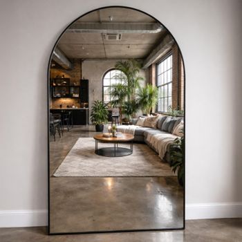 Leaner Black Metal Arch Mirror - 107cm x 175cm