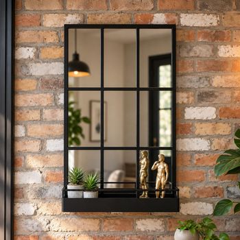 Black Metal Mirror with Shelf