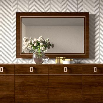 Modern Eva Walnut Wall Mirror with Gold Trim - 135cm