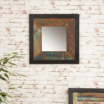 Urban Chic Reclaimed Wood Square Wall Mirror - 60cm x 60cm